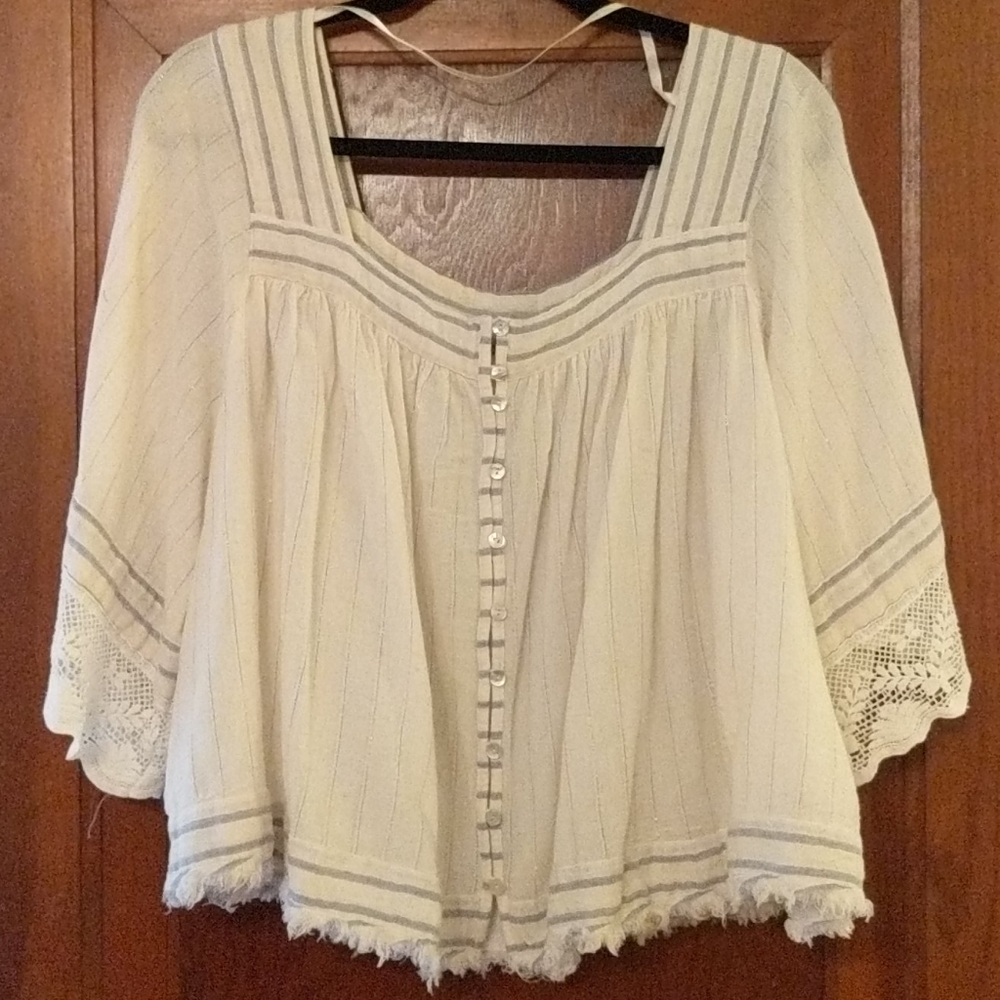 Free People Boho top with lace trim